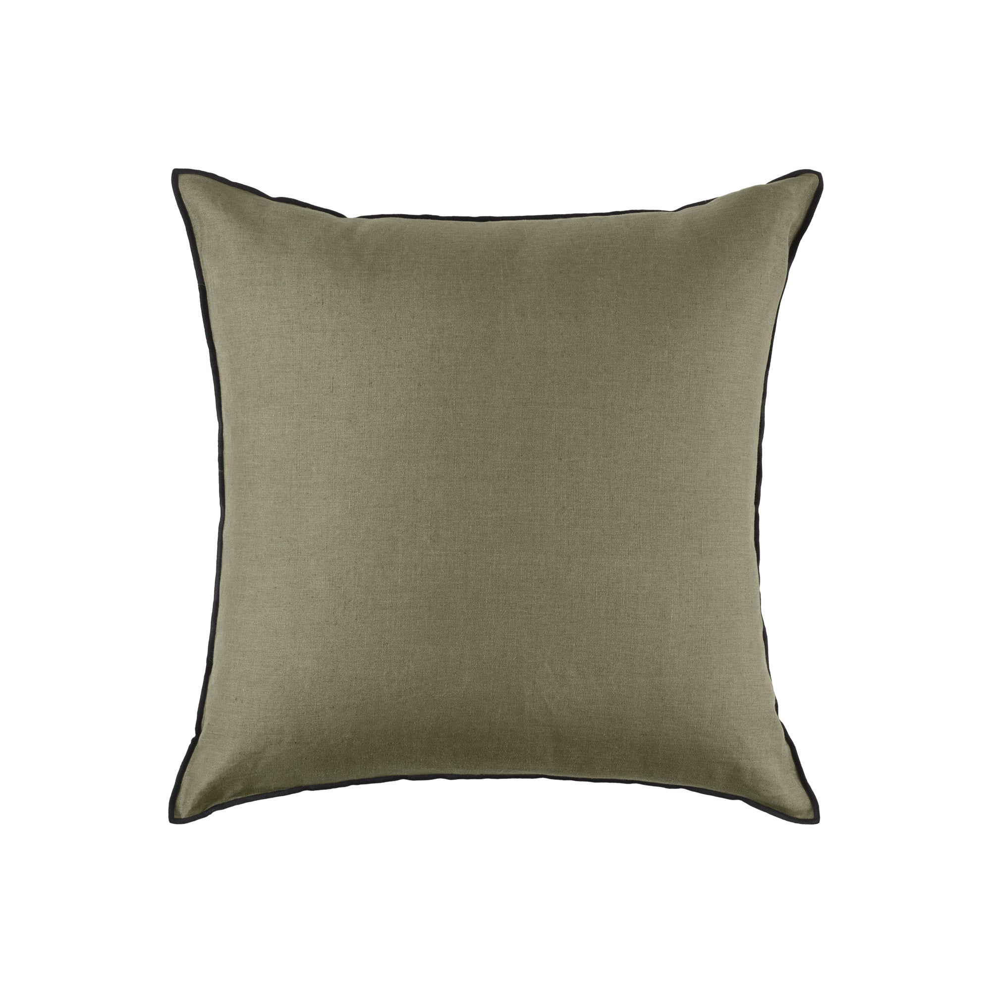 Housse de coussin 50x50 cm Kaki et bourdon noir en Lin Housse de coussin 50x50 cm Kaki et bourdon noir en Lin