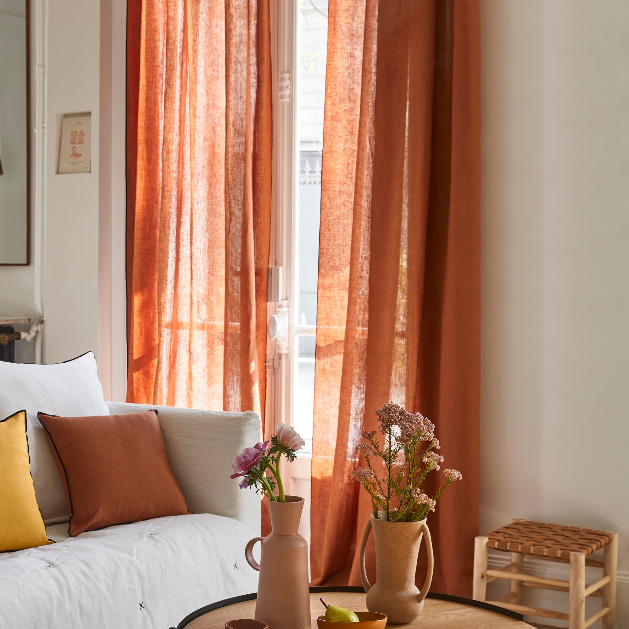 Panneau 150x350 cm Terracotta et bourdon noir en Lin Panneau 150x350 cm Terracotta et bourdon noir en Lin