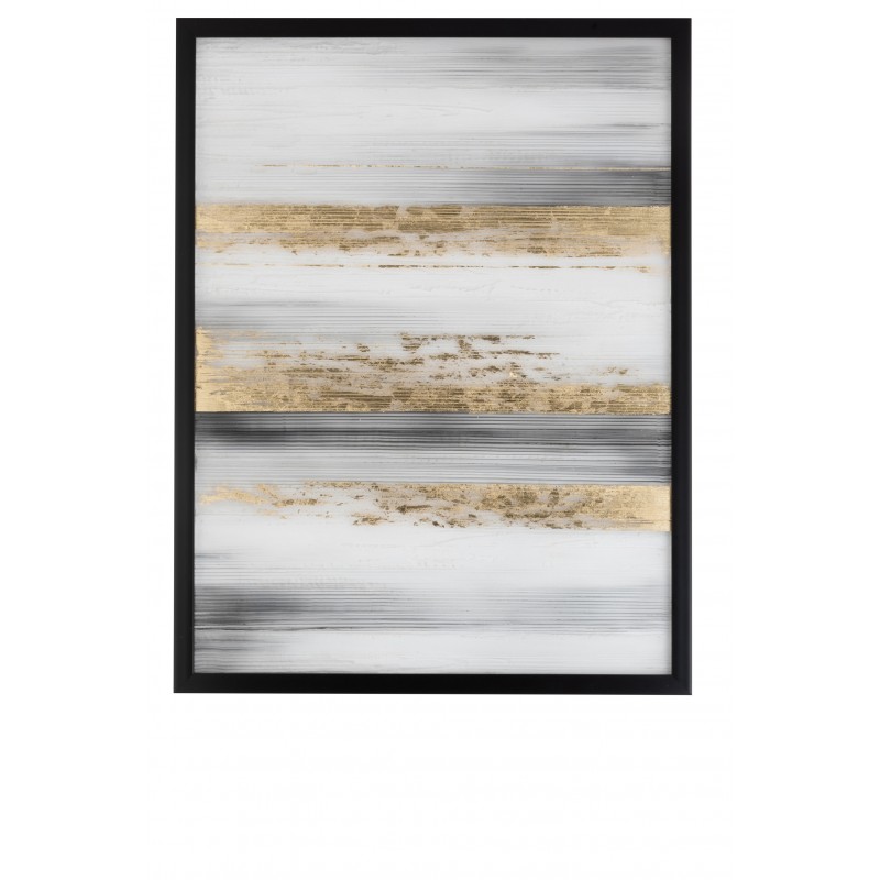 Peinture lignes noires/blanches/or 95x126cm Peinture lignes noires/blanches/or 95x126cm
