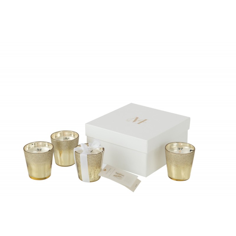 Boîte de 4 bougies parfumée verre or