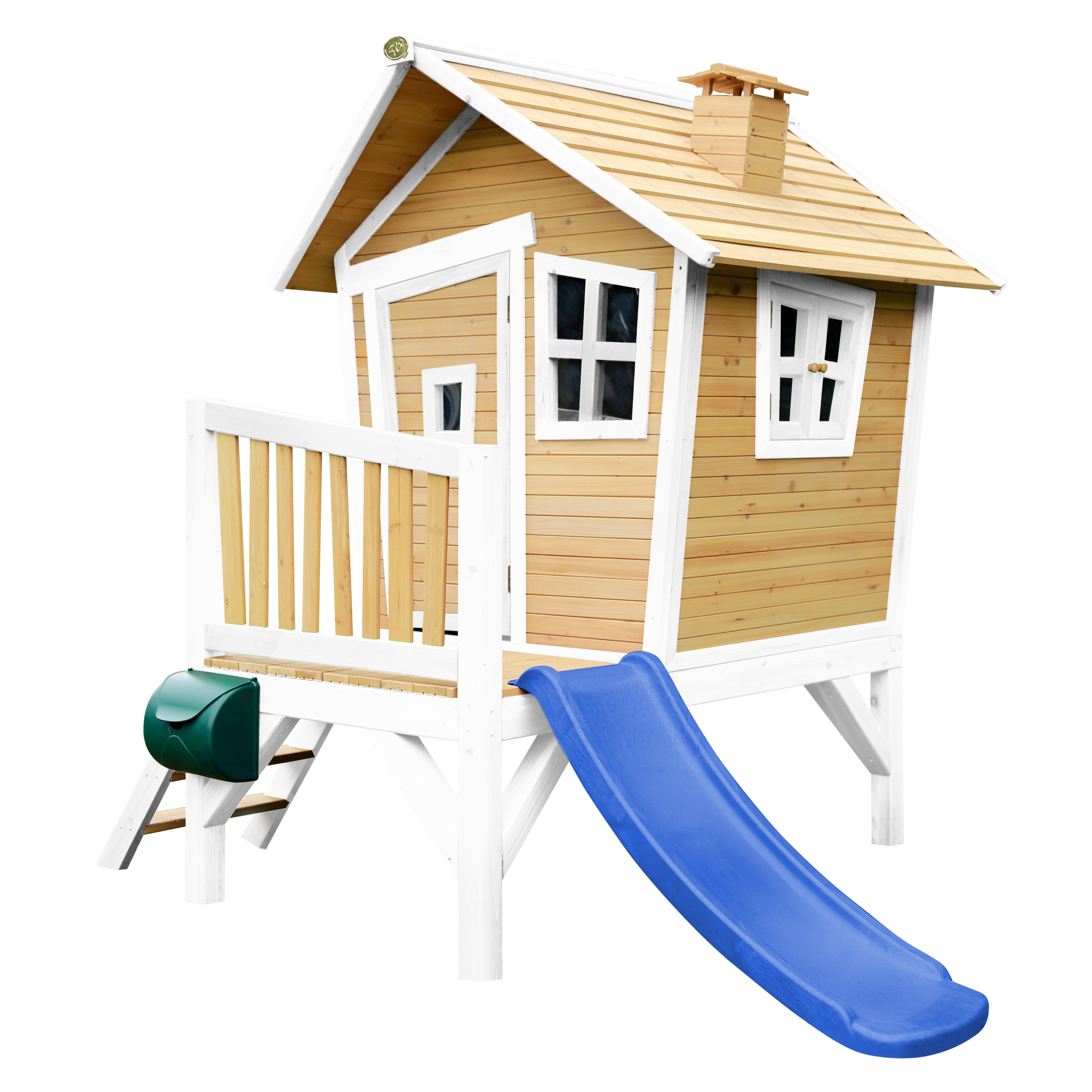 Maisonnette en bois avec toboggan bleu Maisonnette en bois avec toboggan bleu