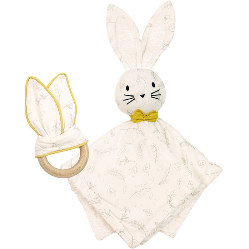 Box bébé Doudou et Anneau de dentition Leafy Bunny Ecru Box bébé Doudou et Anneau de dentition Leafy Bunny Ecru