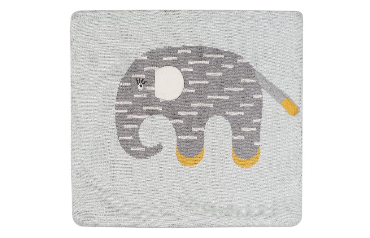 Housse de coussin en coton motif éléphant gris et jaune