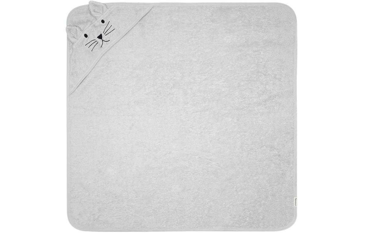 Cape de bain chat en coton gris Cape de bain chat en coton gris