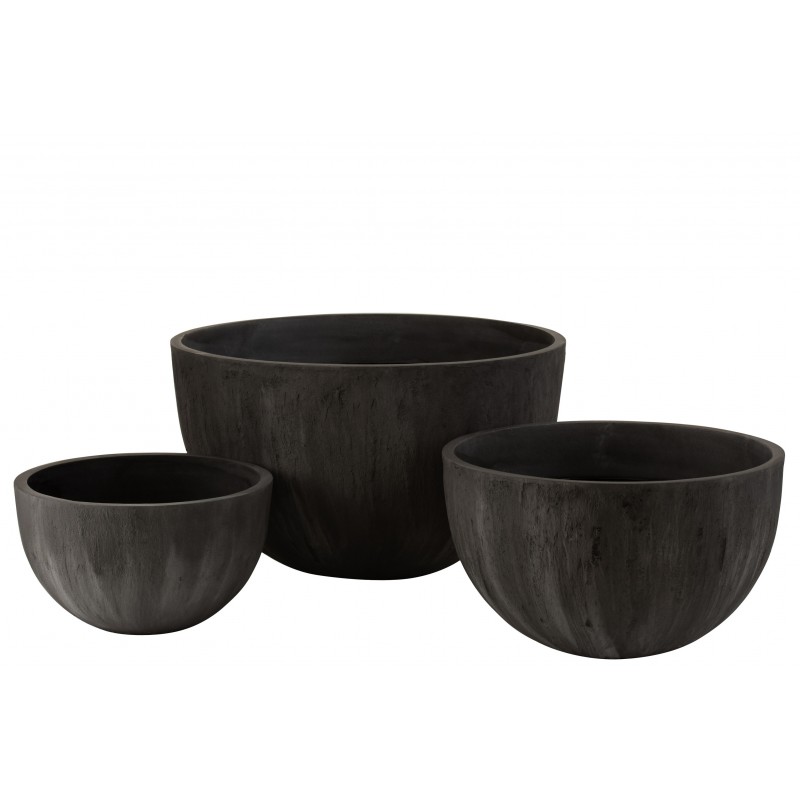 Set de 3 cache-pots ronds céramique bas noirs