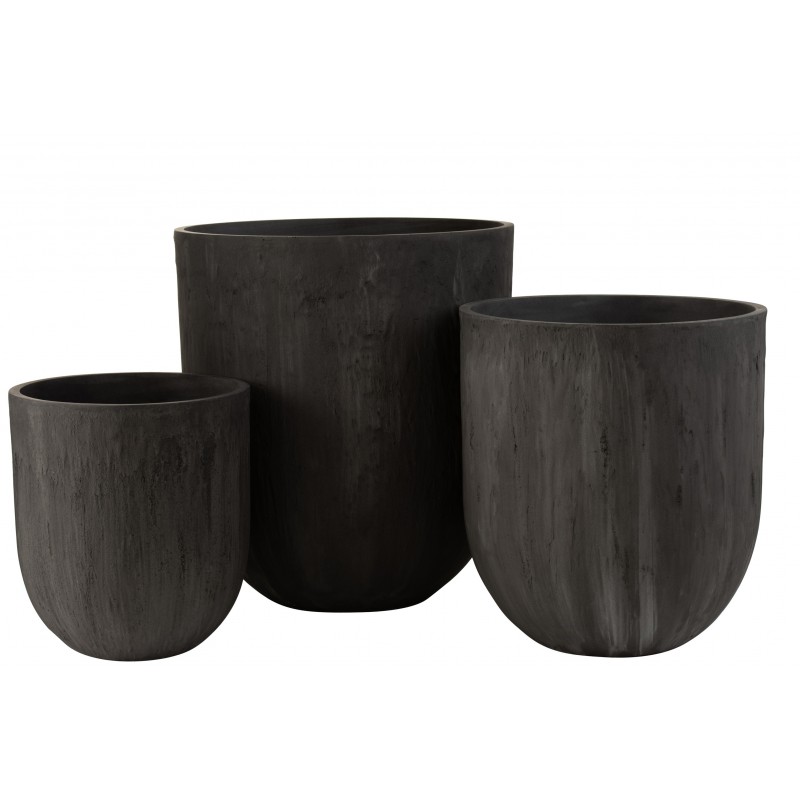 Set de 3 vases ronds céramique hauts noirs