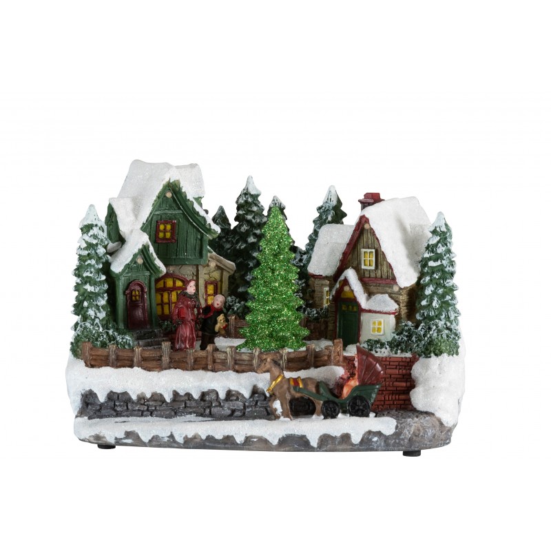 Maison, personnage et chariot décoratifs led résine mix H15cm Maison, personnage et chariot décoratifs led résine mix H15cm