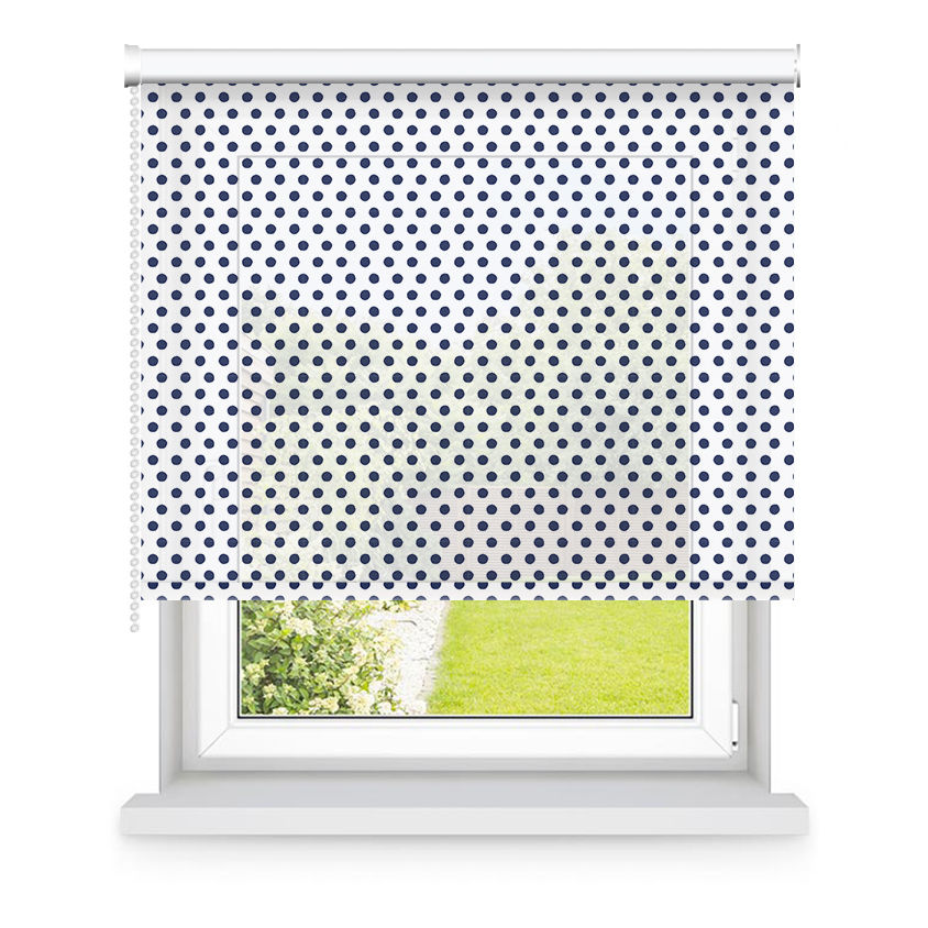 Store enrouleur tamisant blanc à pois bleus L150x H250cm Store enrouleur tamisant blanc à pois bleus L150x H250cm