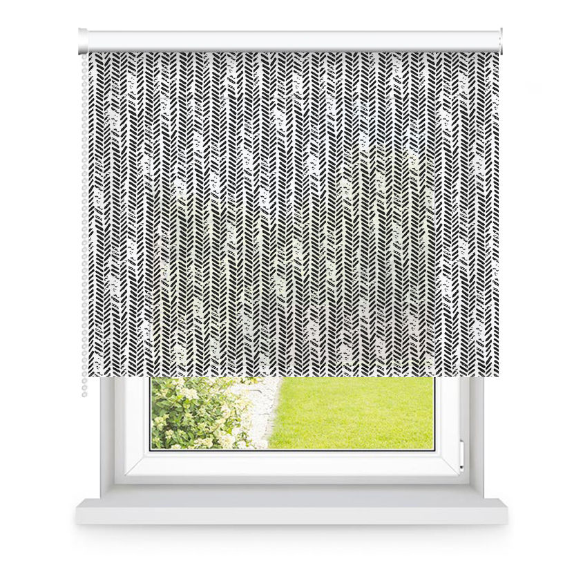 Store enrouleur tamisant noir et blanc motifs stries L55x H160cm Store enrouleur tamisant noir et blanc motifs stries L55x H160cm