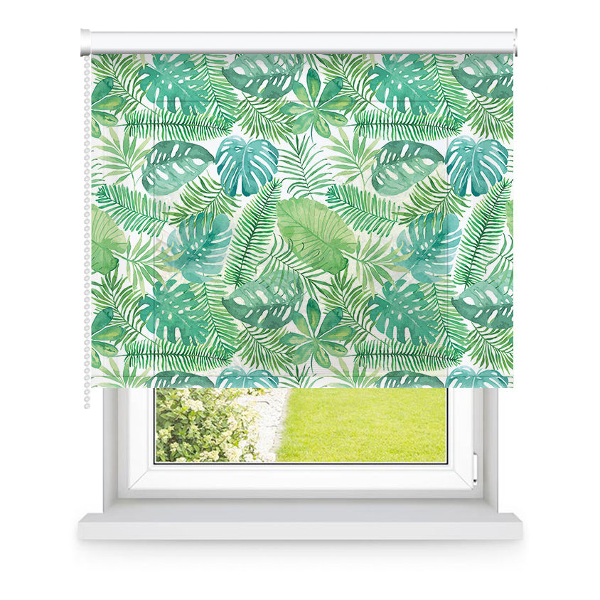 Store enrouleur tamisant vert motifs feuilles L120x H250cm Store enrouleur tamisant vert motifs feuilles L120x H250cm