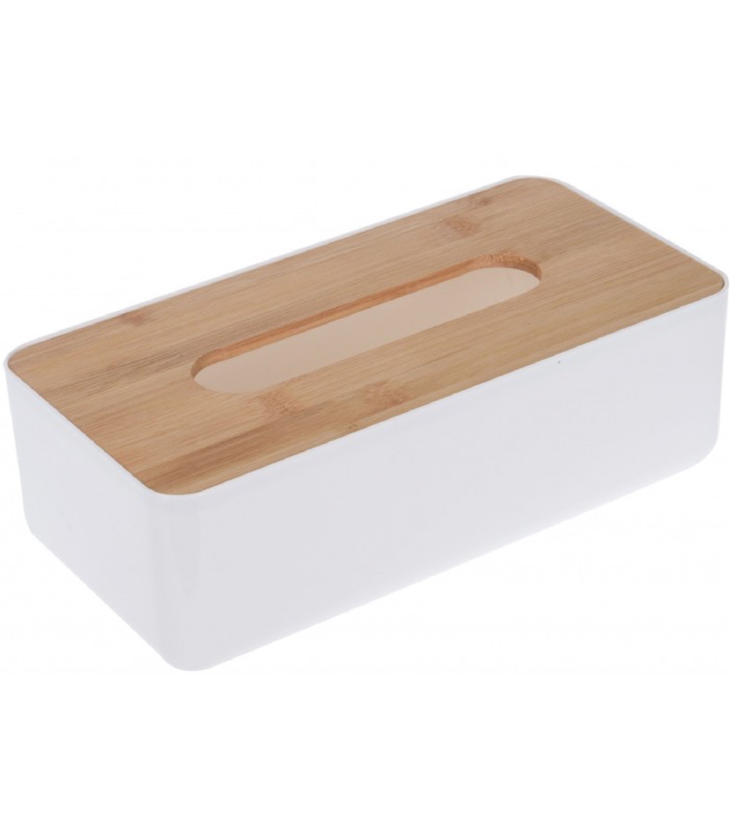 Boîte à mouchoirs rectangulaire plastique blanc et bambou Boîte à mouchoirs rectangulaire plastique blanc et bambou