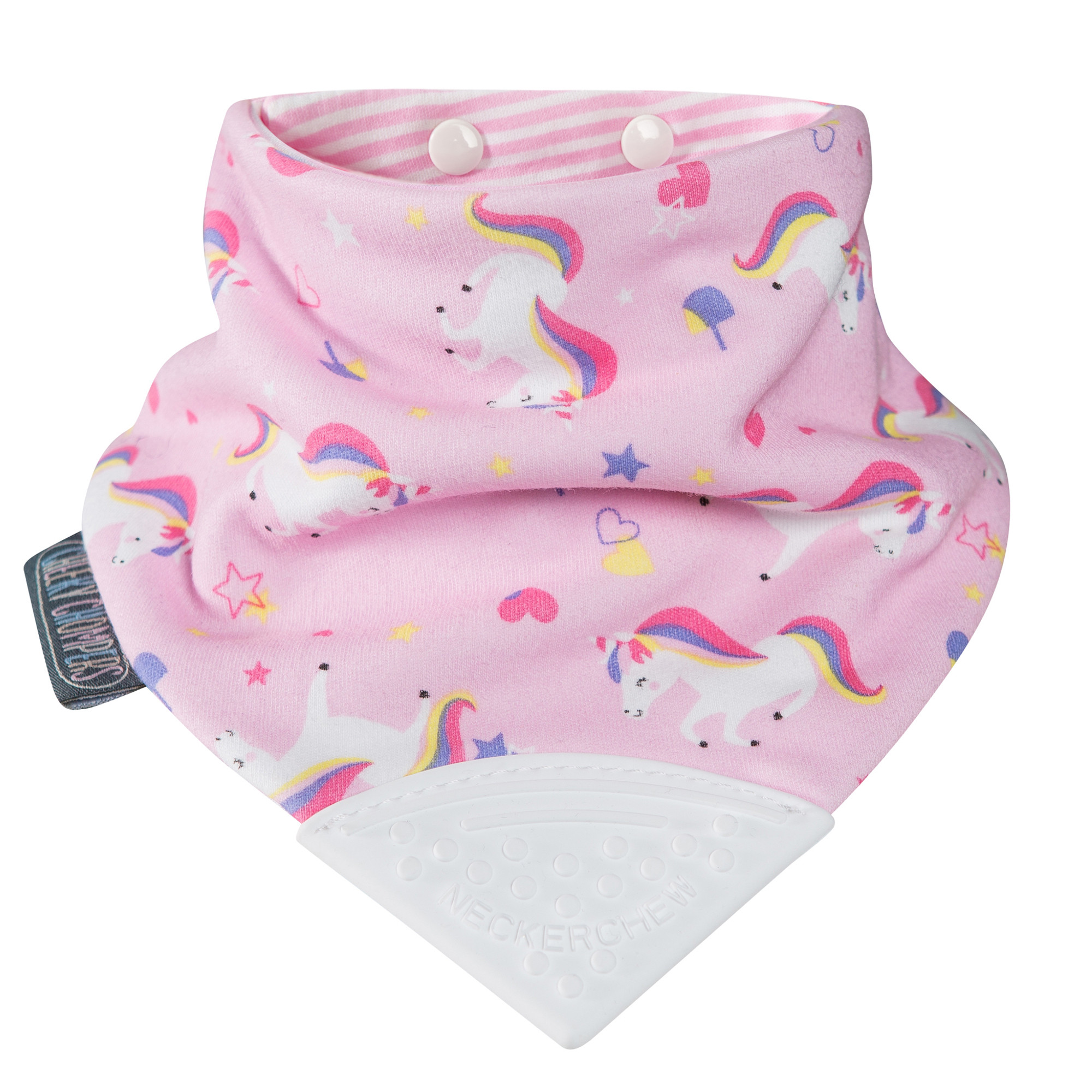 Bavoir bandana avec embout de dentition rose bébé Bavoir bandana avec embout de dentition rose bébé