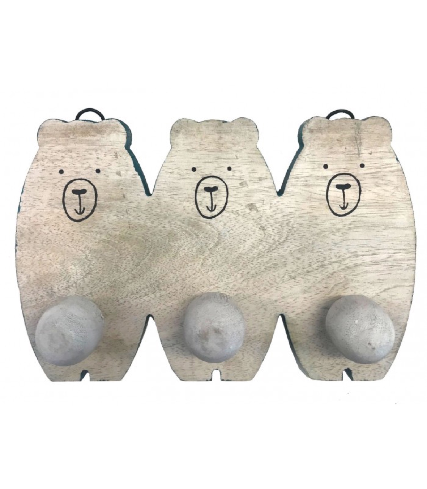 Portemanteau chambre enfant bois de manguier ours bleu Portemanteau chambre enfant bois de manguier ours bleu