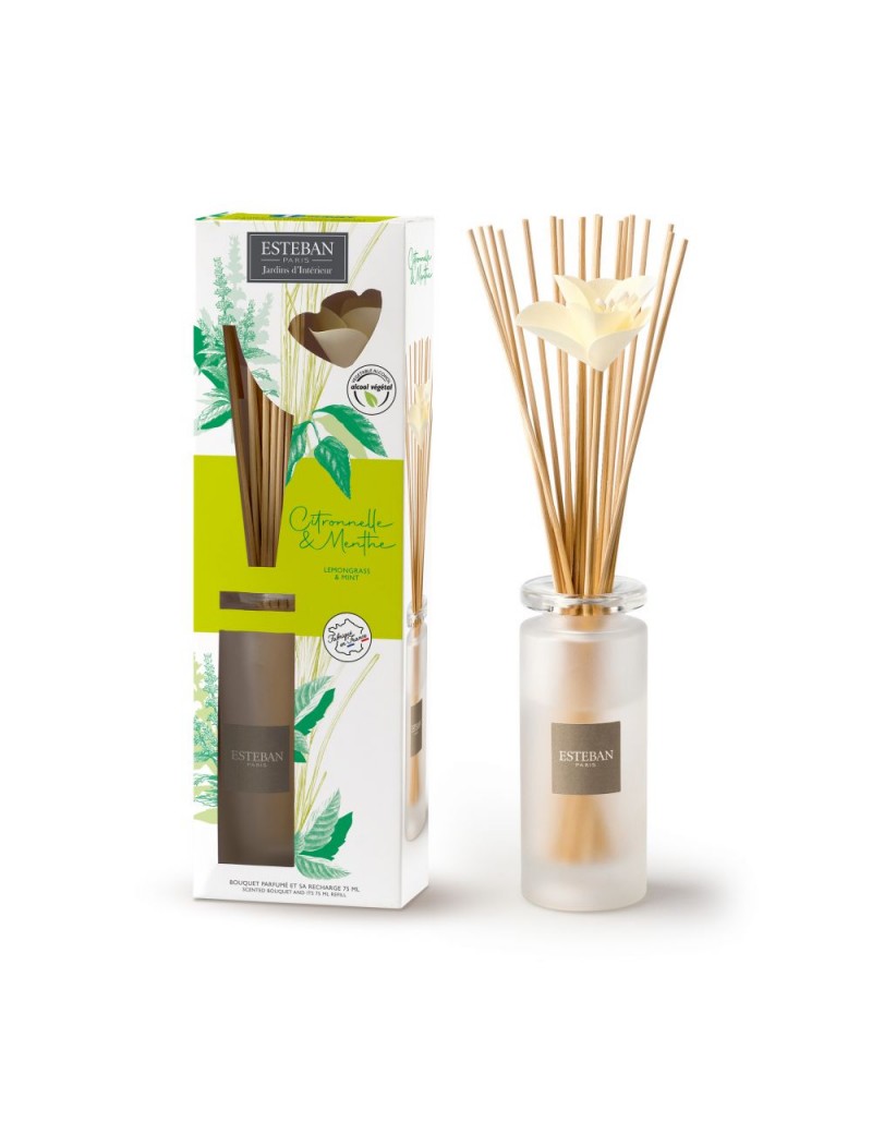 Bouquet parfumé soliflore avec recharge 75ml citronnelle et menthe Bouquet parfumé soliflore avec recharge 75ml citronnelle et menthe