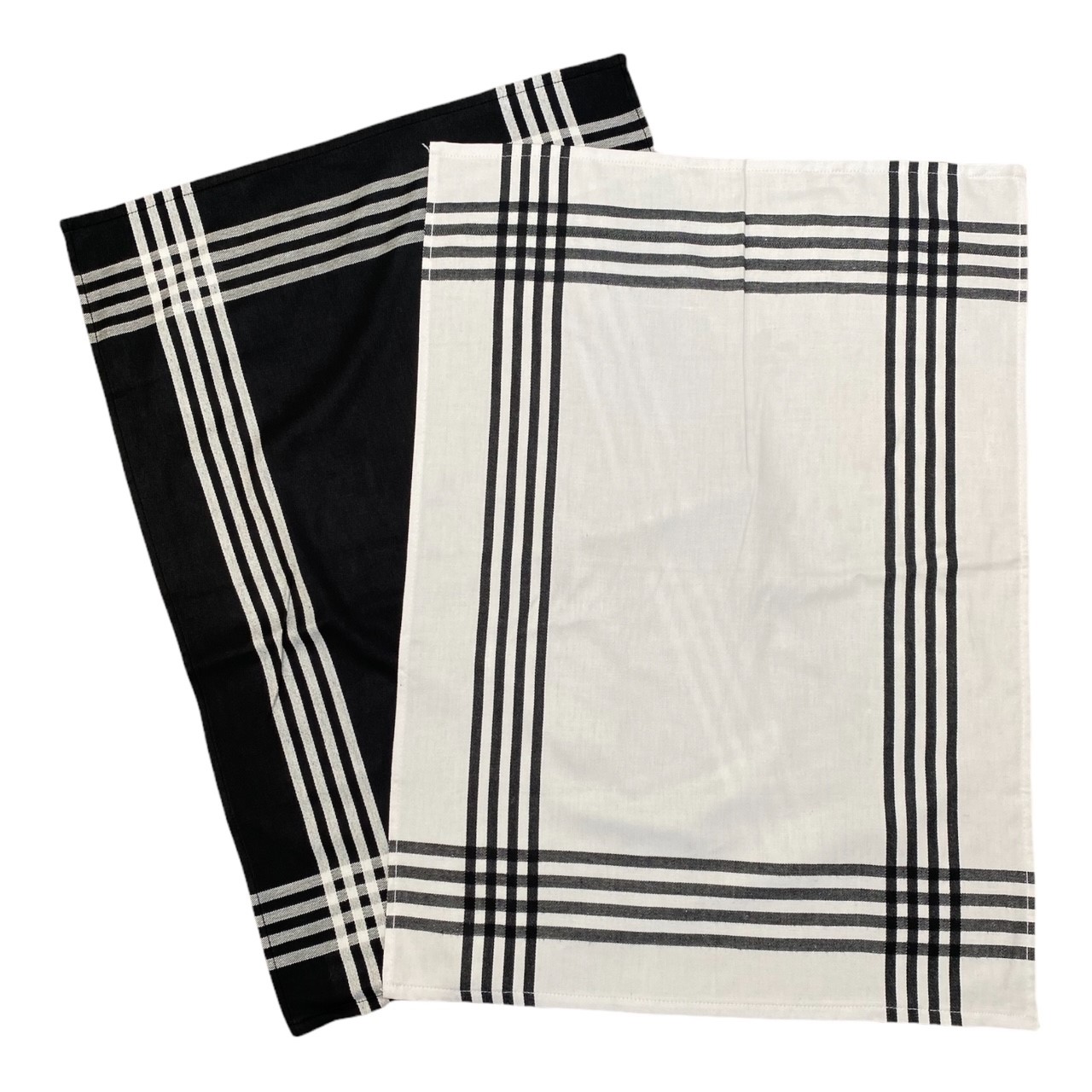 Duo torchons assortis bicolores rayés noirs 50 x 70 Duo torchons assortis bicolores rayés noirs 50 x 70