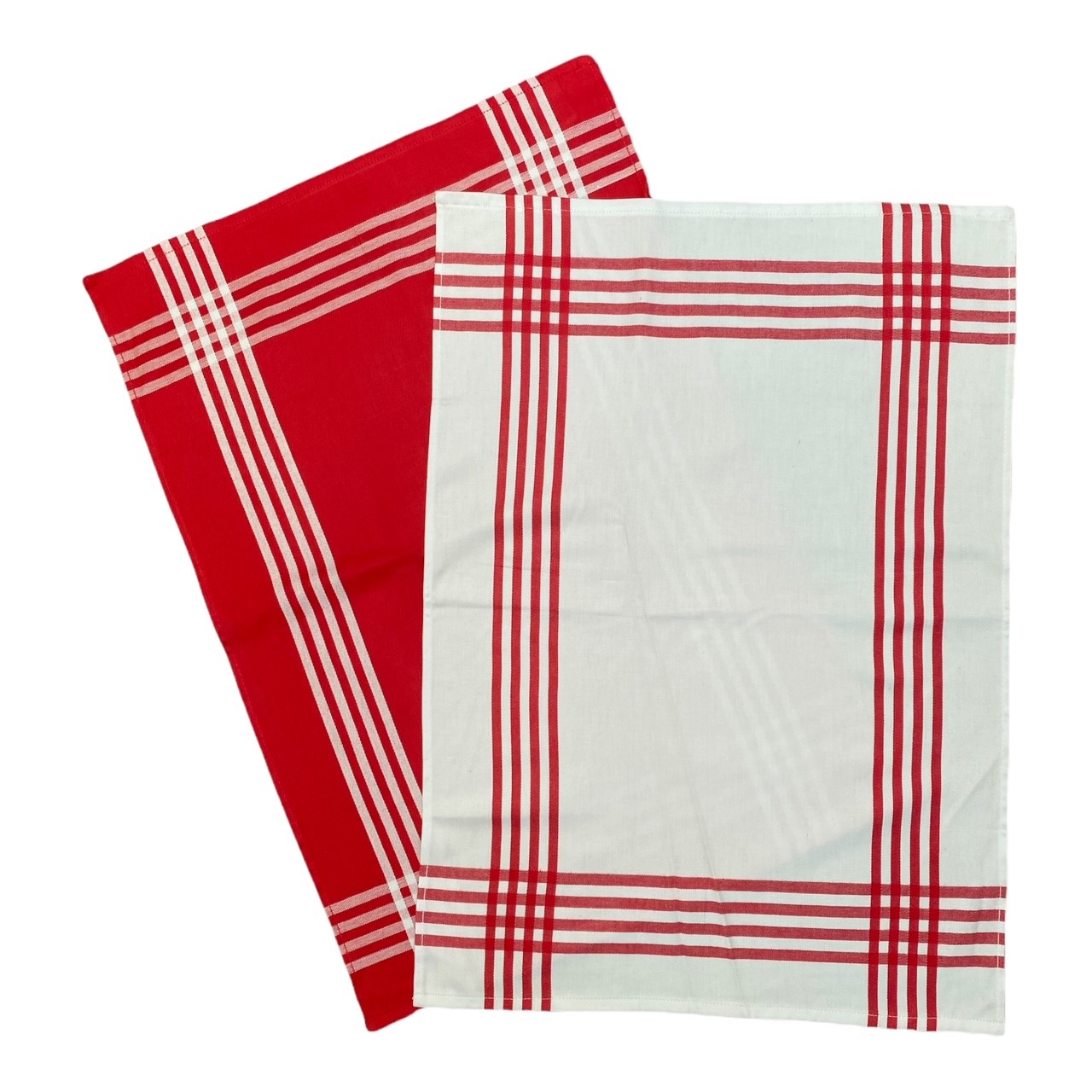 Duo torchons assortis bicolores rayés rouges 50 x 70 Duo torchons assortis bicolores rayés rouges 50 x 70