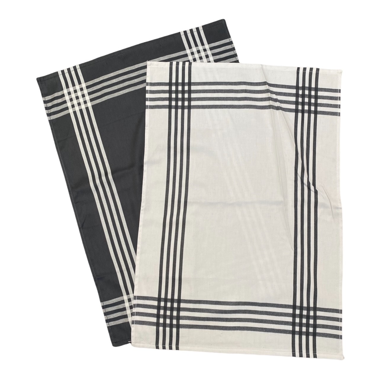 Duo torchons assortis bicolores rayés gris 50 x 70 Duo torchons assortis bicolores rayés gris 50 x 70