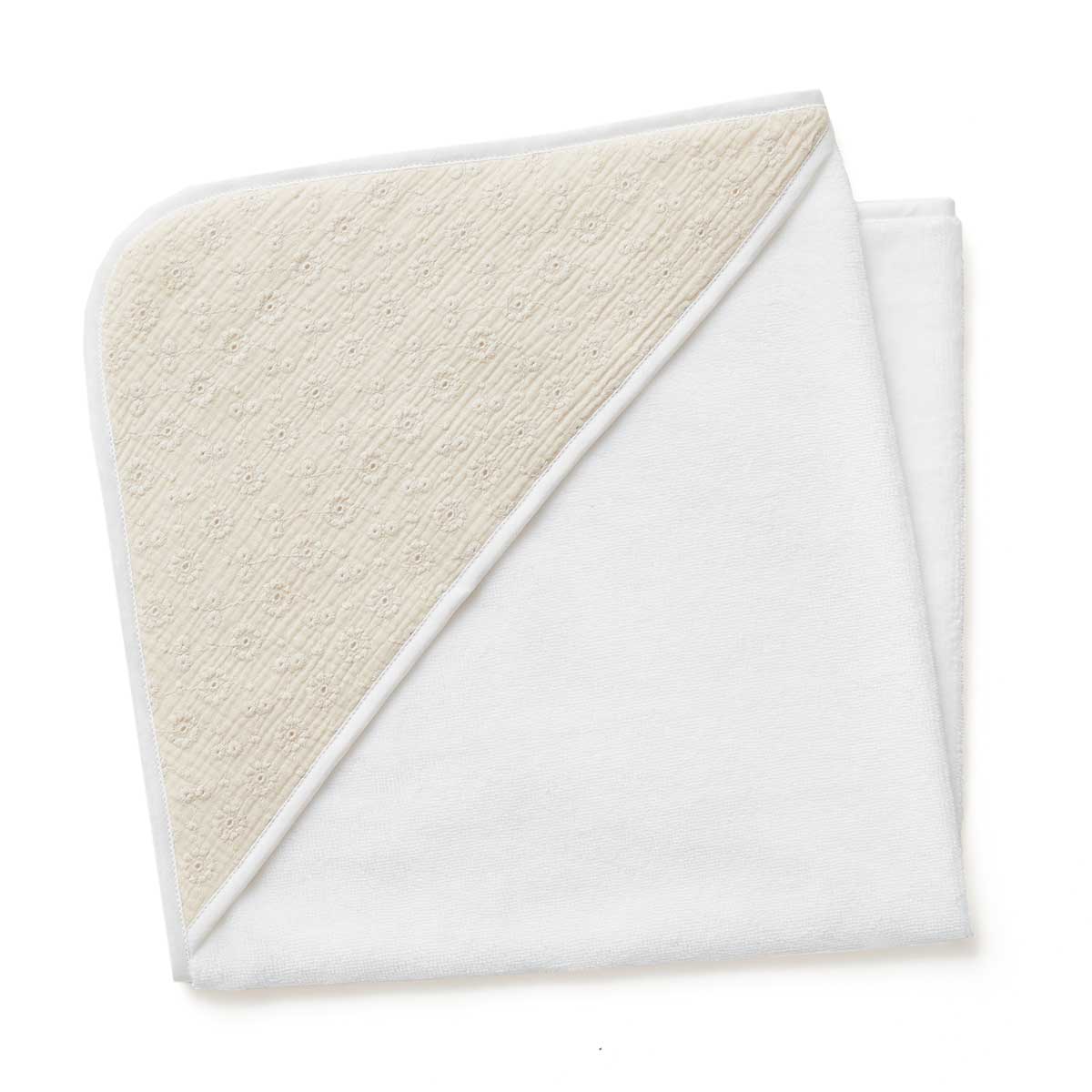 Cape de bain bébé brodé écru Cape de bain bébé brodé écru