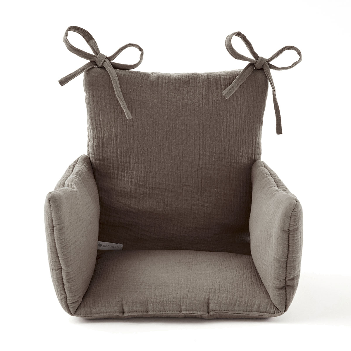 Coussin chaise haute en gaze de coton taupe Coussin chaise haute en gaze de coton taupe