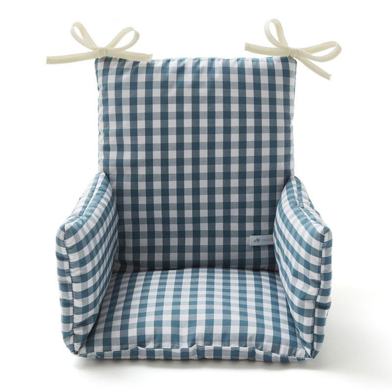 Coussin chaise haute imprimé vichy bleu paon Coussin chaise haute imprimé vichy bleu paon