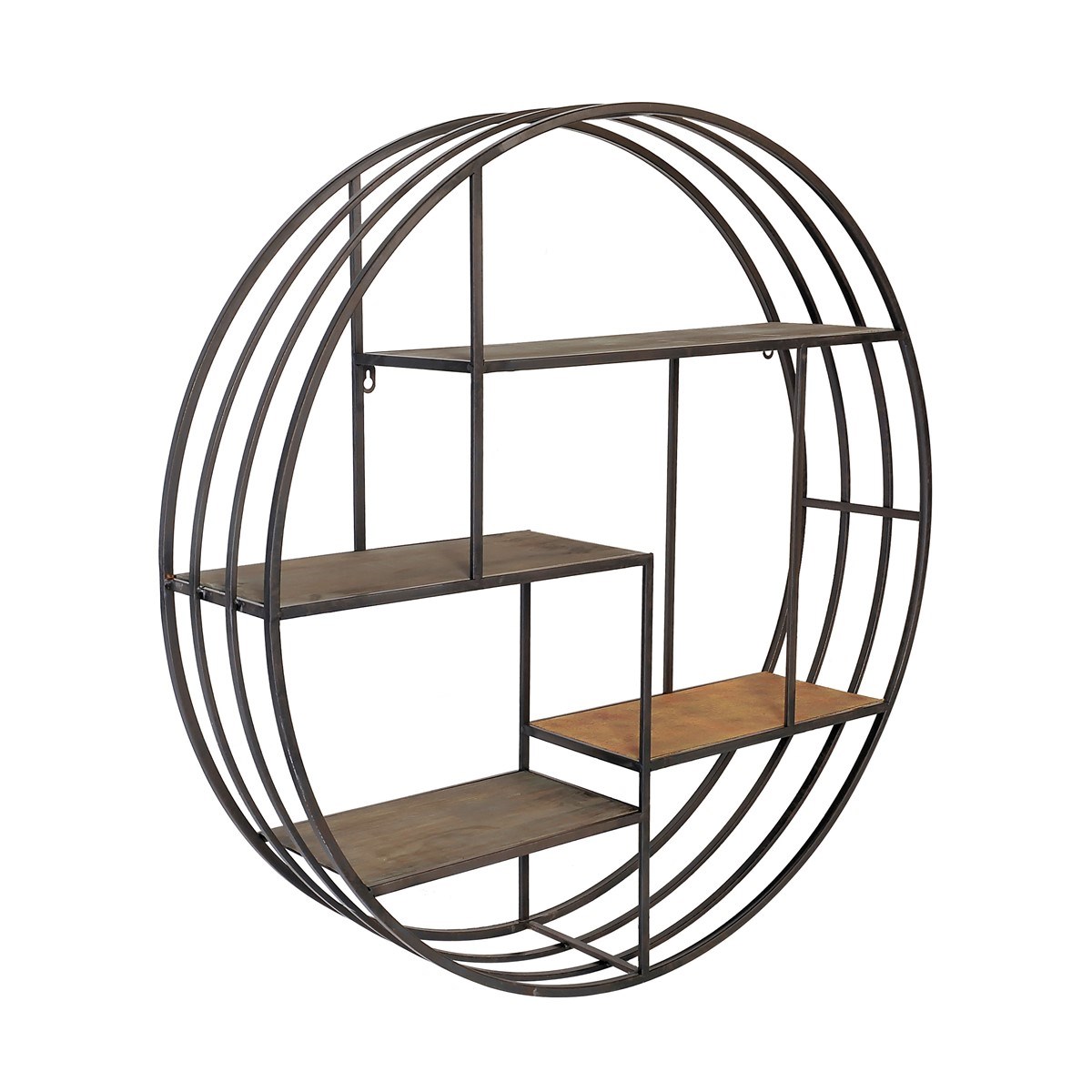 Etagère ronde mix bois métal noir