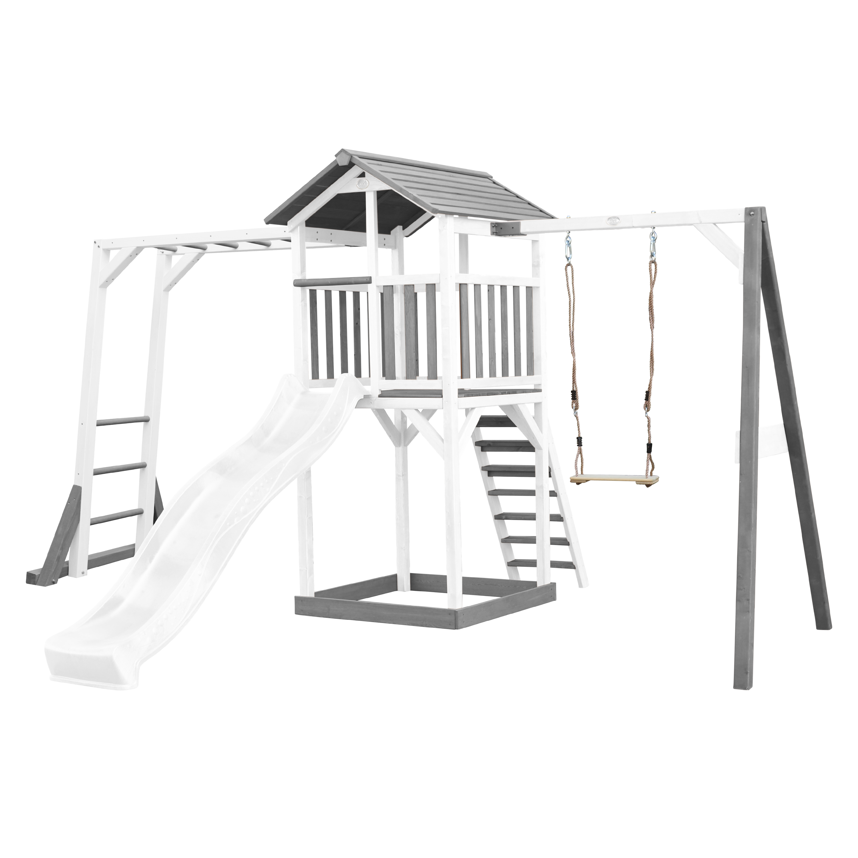 Aire de jeux avec échelle de singe 1 balançoire et toboggan blanc Aire de jeux avec échelle de singe 1 balançoire et toboggan blanc