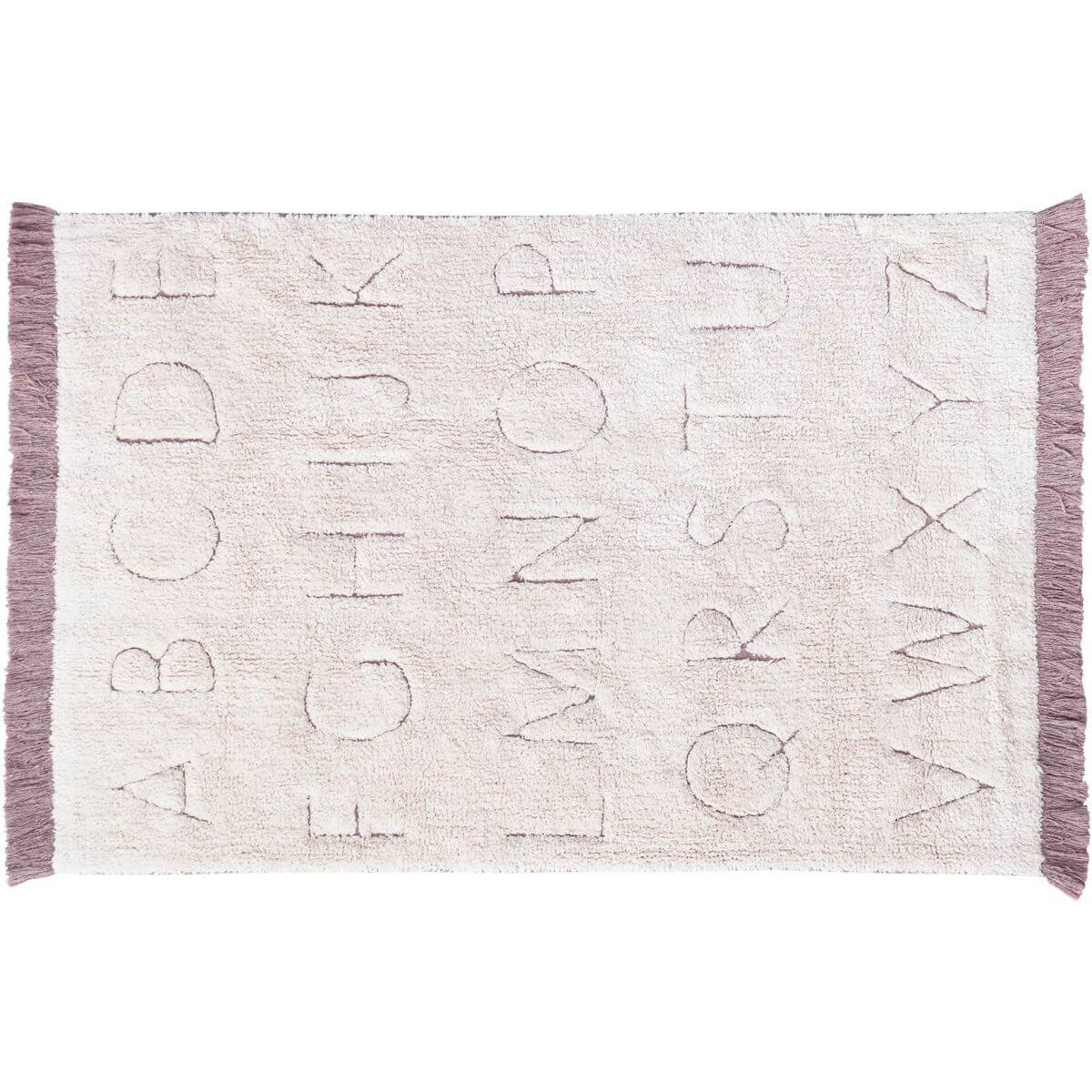 Tapis lavable alphabet en coton blanc 90x130