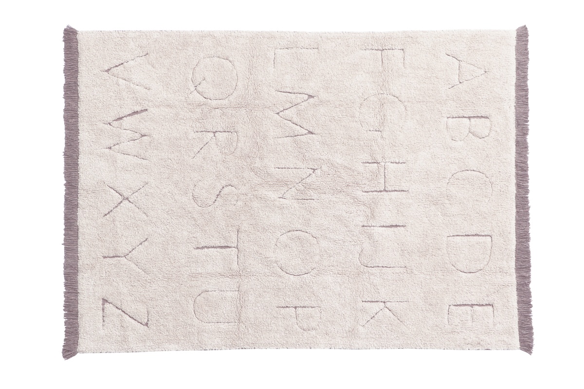 Tapis lavable alphabet en coton blanc 120x160