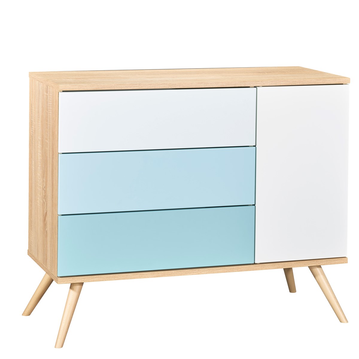Commode 1 porte et 3 tiroirs en bois bleu Commode 1 porte et 3 tiroirs en bois bleu