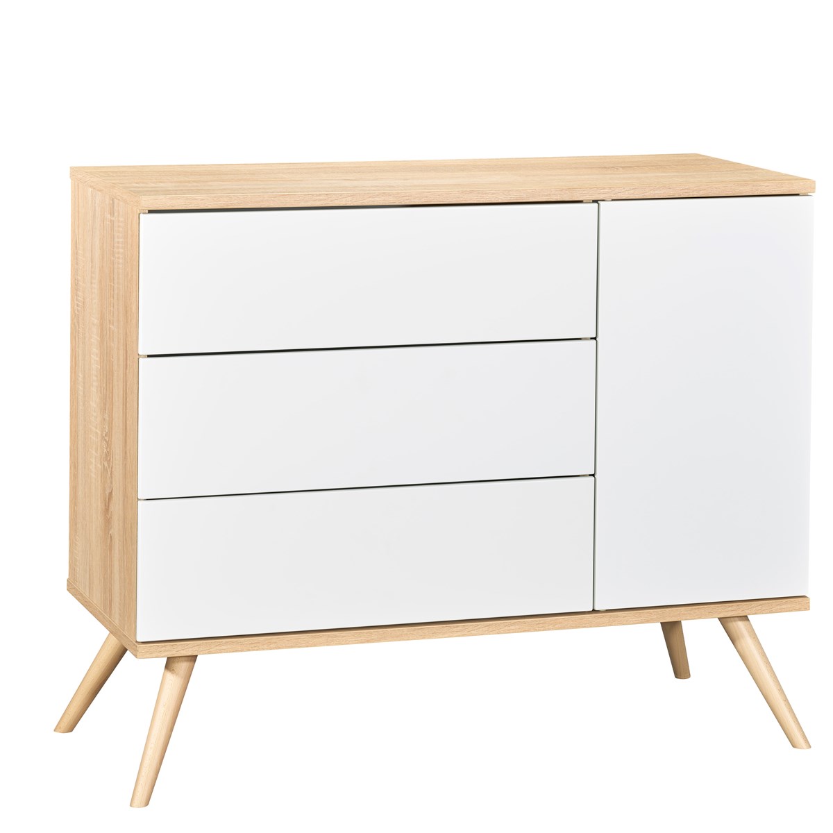 Commode 1 porte 3 tiroirs 95x115x50cm en Bois Blanc Commode 1 porte 3 tiroirs 95x115x50cm en Bois Blanc