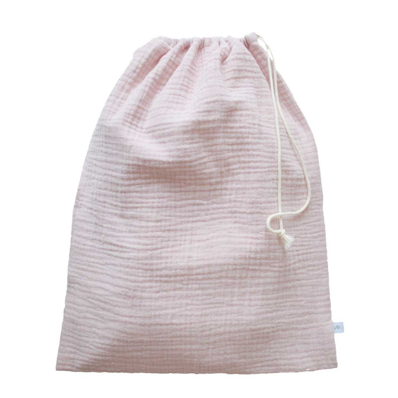 Pochon en double gaze de coton rose pale Pochon en double gaze de coton rose pale