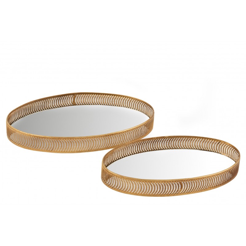 Set de 2 plateaux ovales métal or et miroir Set de 2 plateaux ovales métal or et miroir