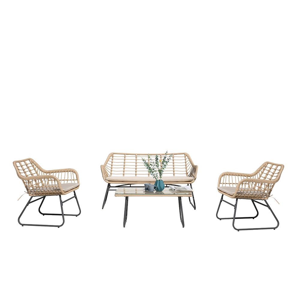 Salon de jardin bas résine tressée beige 4 places