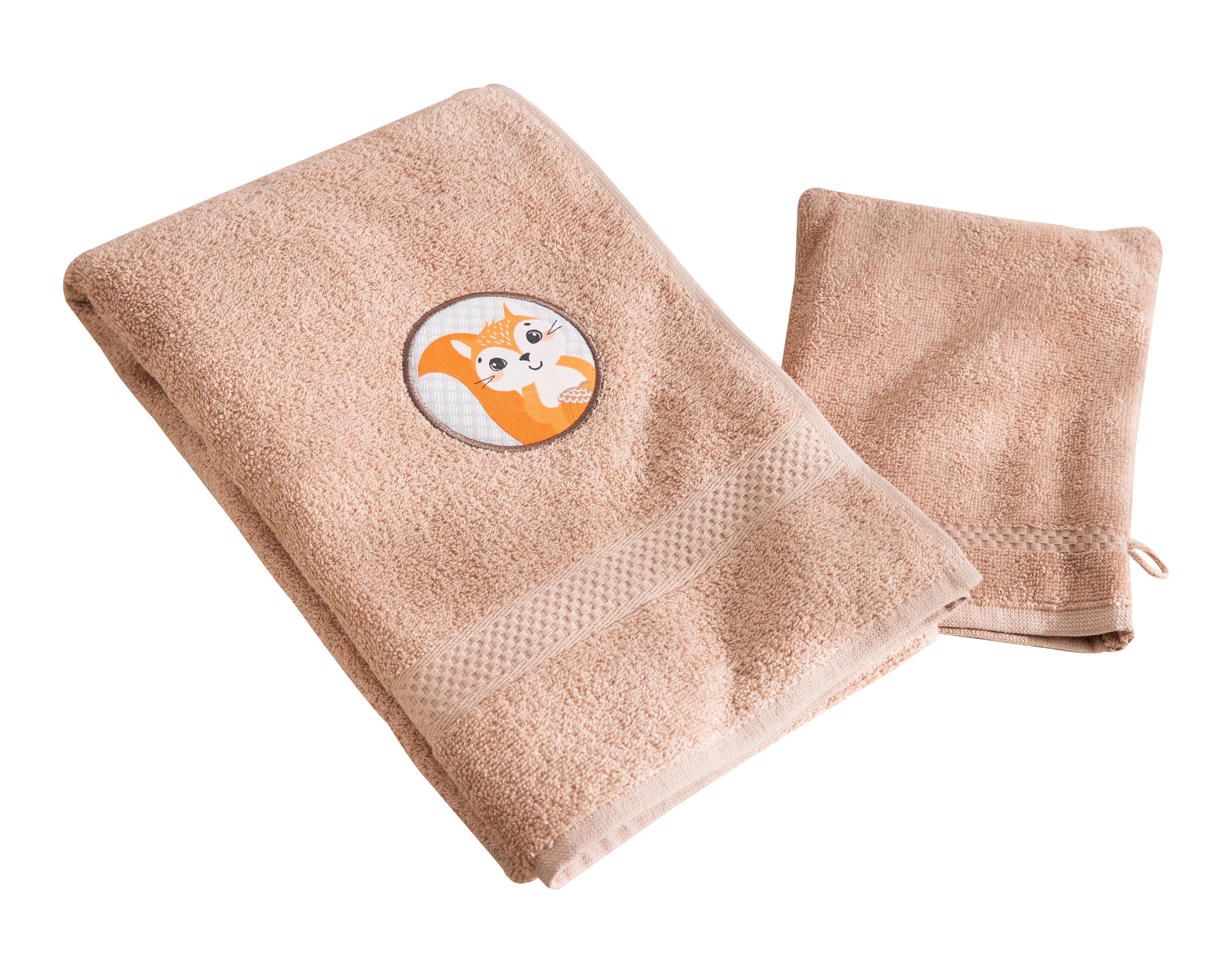 Lot serviette de bain enfant et gant de toilette beige 50x90 en coton Lot serviette de bain enfant et gant de toilette beige 50x90 en coton