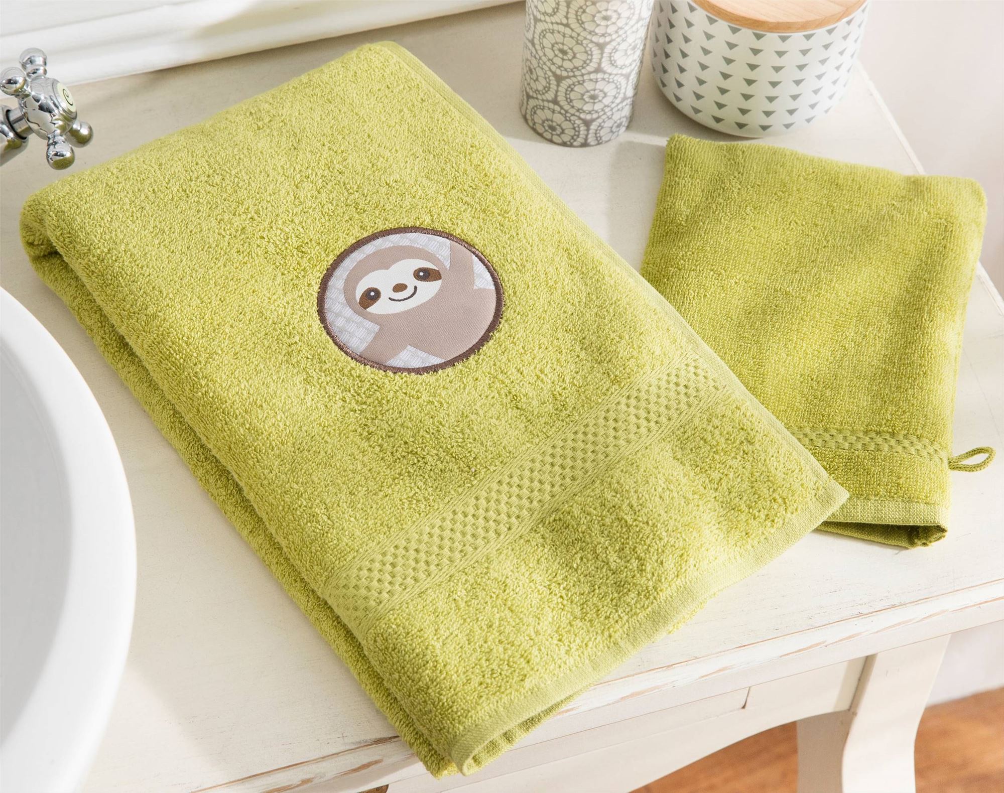 serviette de toilette + gant 50x90 vert en coton