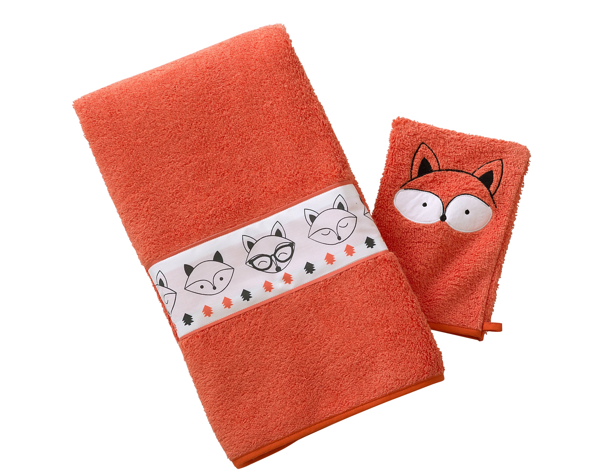 Lot serviette de bain enfant et gant de toilette orange 50x90 en coton Lot serviette de bain enfant et gant de toilette orange 50x90 en coton