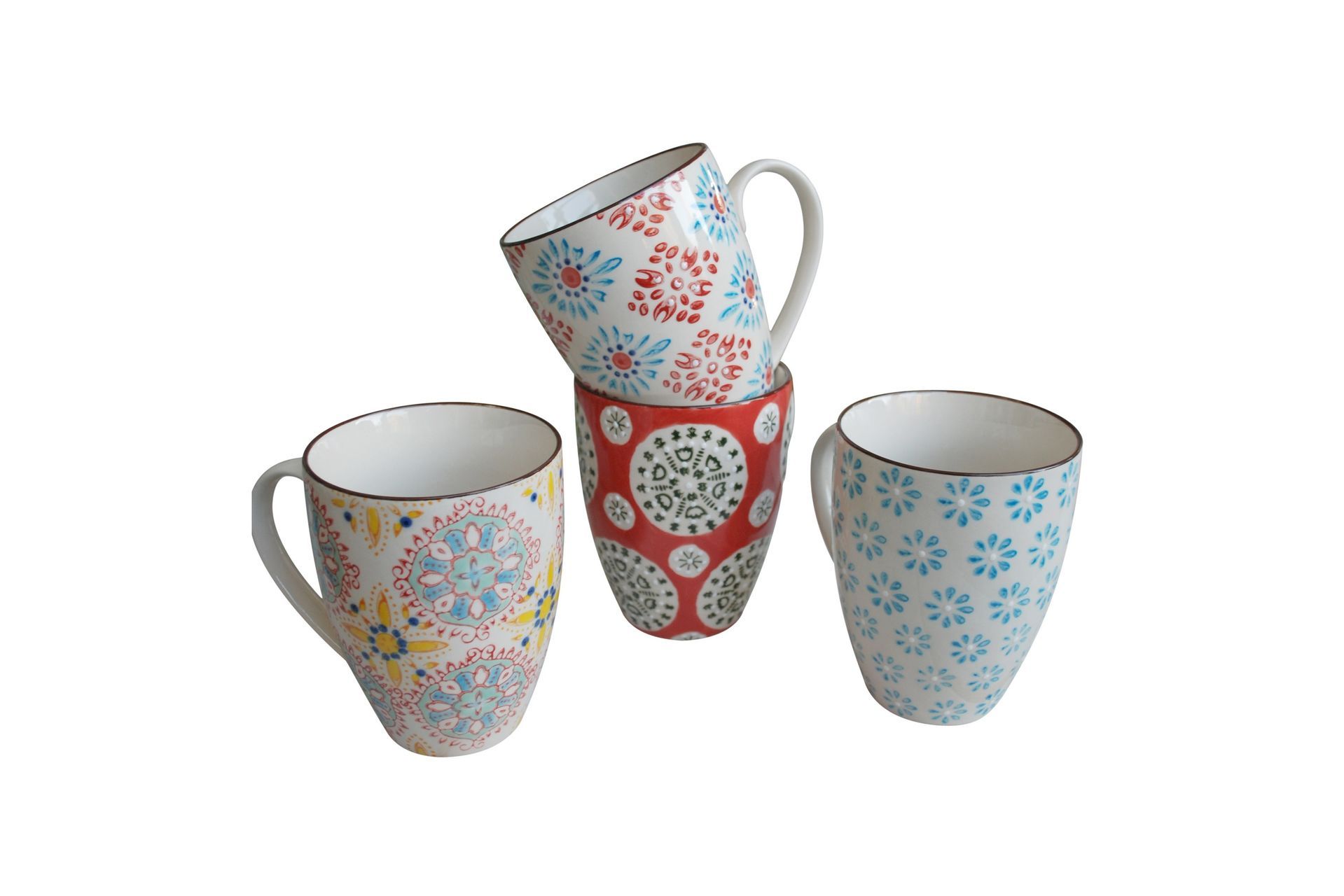 Set de 4 mugs en céramique multicolore