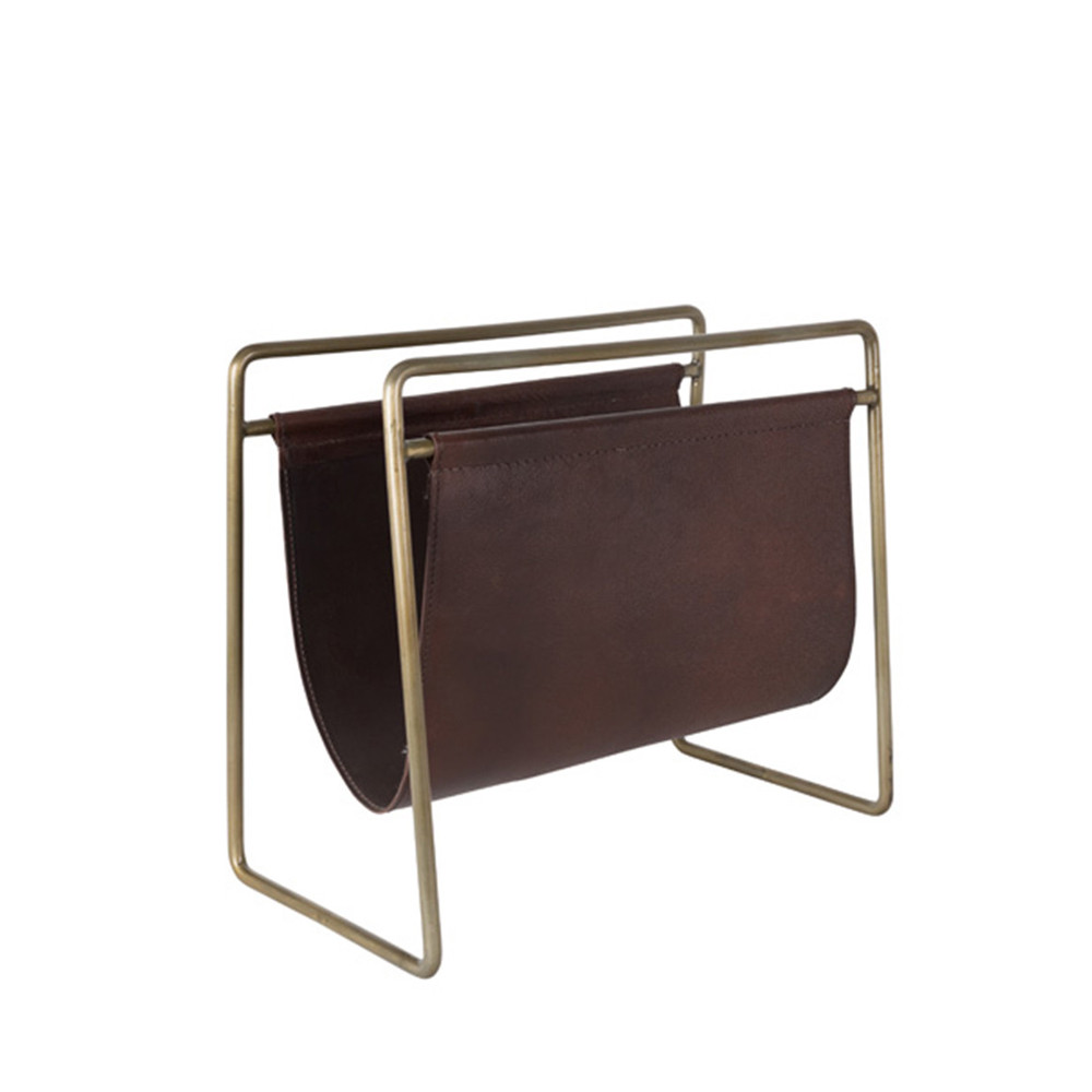 Porte revues vintage cuir et métal marron Porte revues vintage cuir et métal marron