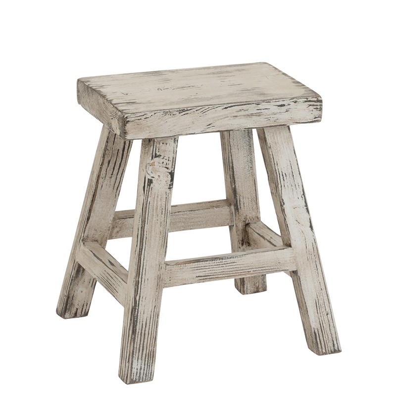 Tabouret rectangle bois blanc délavé Tabouret rectangle bois blanc délavé