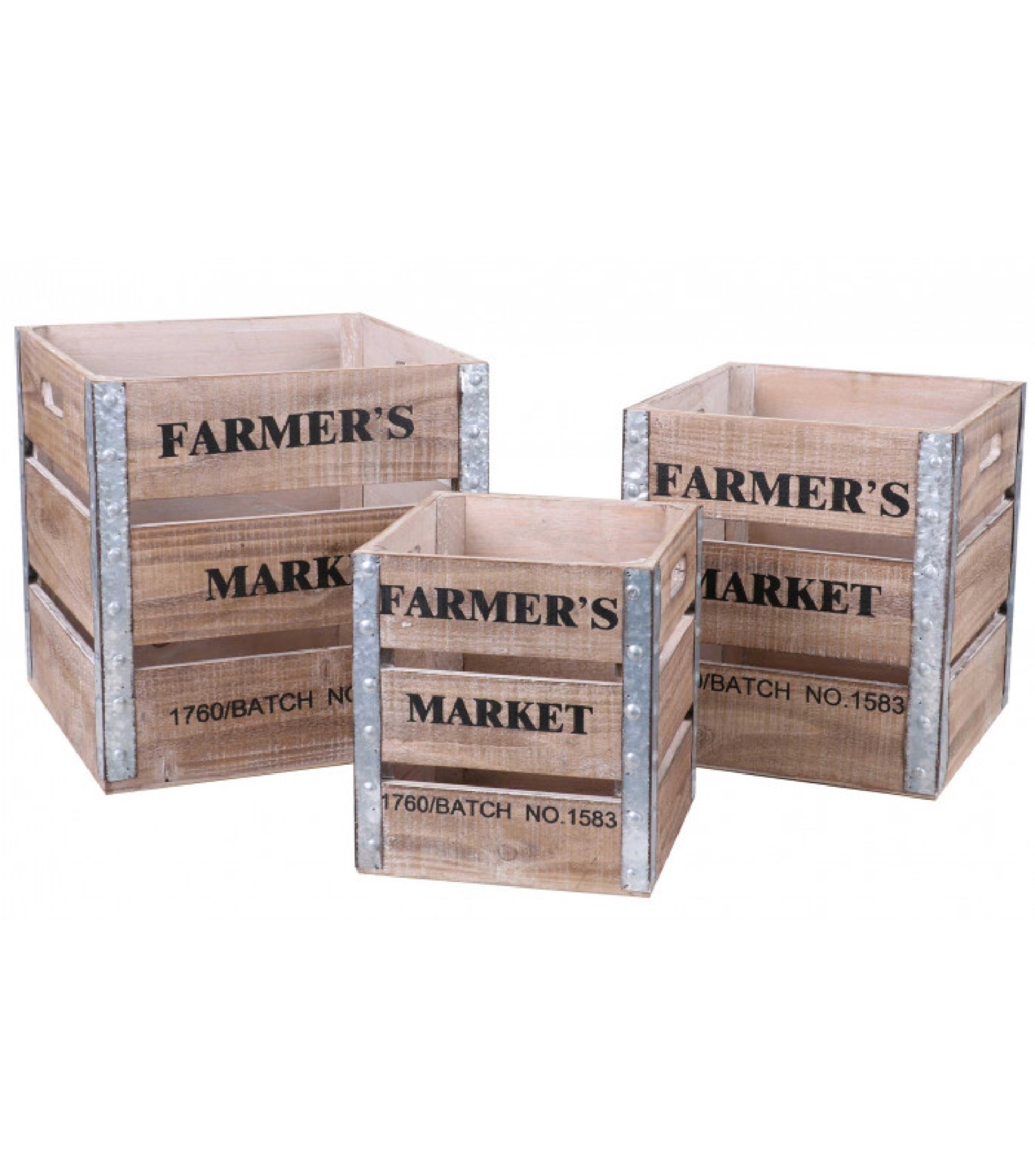 Set de 3 caisses en bois et métal Set de 3 caisses en bois et métal