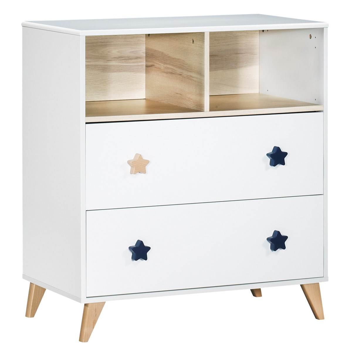 Commode 2 tiroirs 2 niches en bois blanc Commode 2 tiroirs 2 niches en bois blanc
