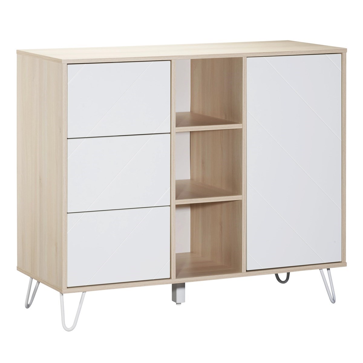 Commode 1 porte 3 tiroirs et 3 niches en mdf blanc Commode 1 porte 3 tiroirs et 3 niches en mdf blanc