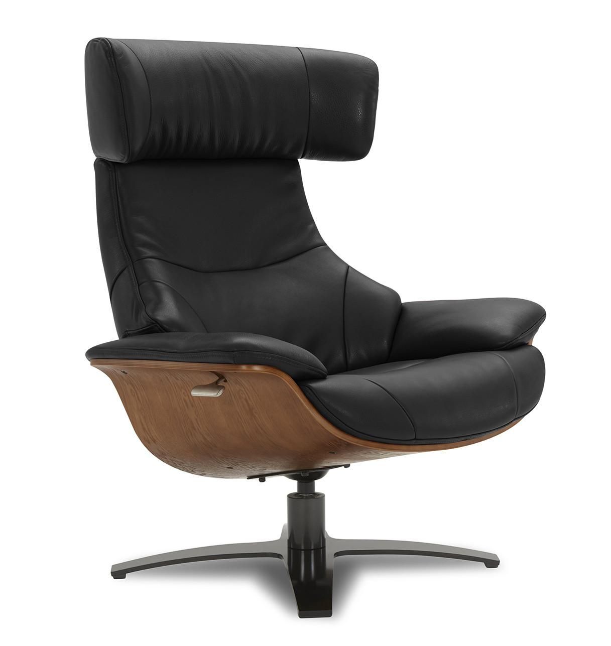 Fauteuil de relaxation en cuir noir et chêne naturel