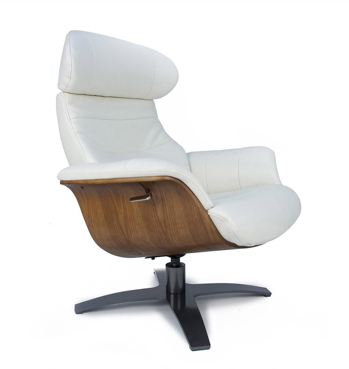 Fauteuil relax cuir blanc et chêne naturel