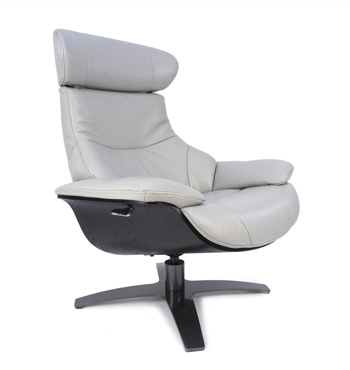 Fauteuil relax cuir gris et chêne noir