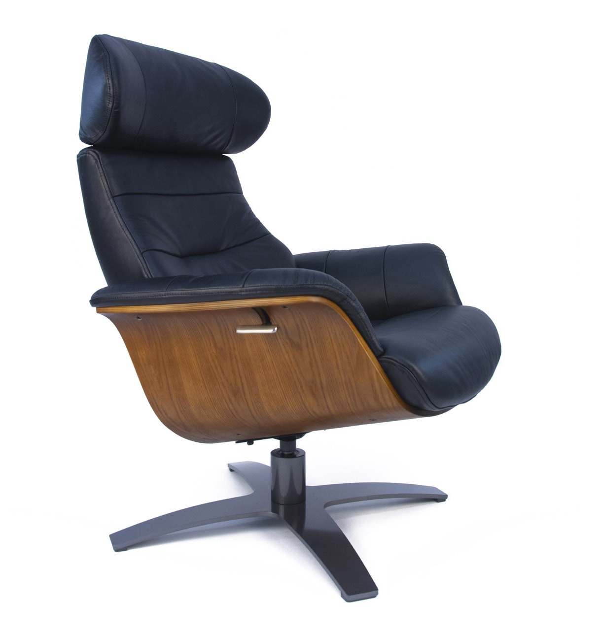 Fauteuil relax cuir noir et chêne naturel