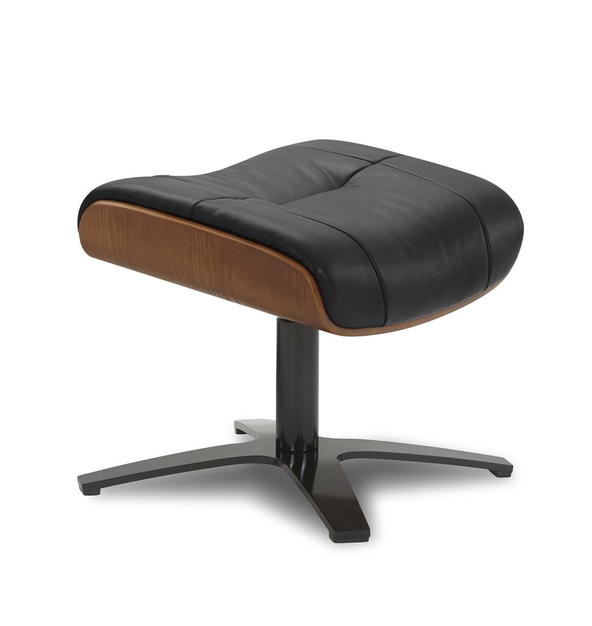 Pouf en cuir noir et chêne naturel