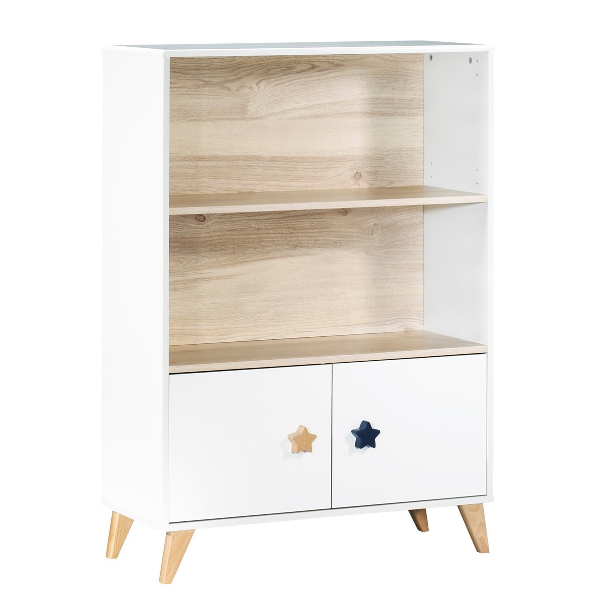 Bibliothèque meuble boutons étoiles en bois blanc Bibliothèque meuble boutons étoiles en bois blanc