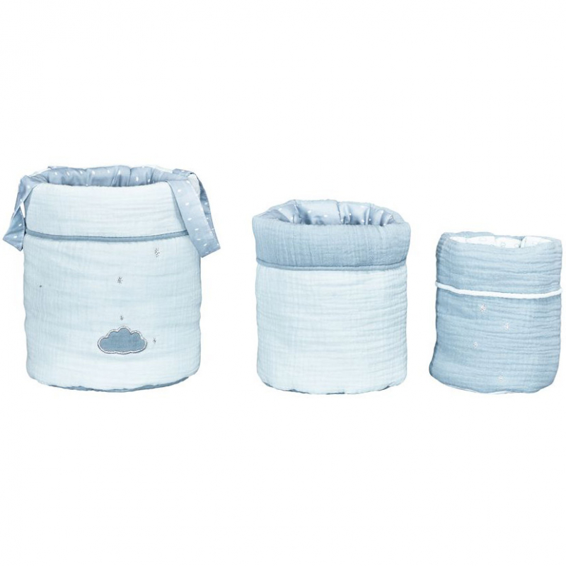 Lot de 3 paniers de rangement en Coton Bleu