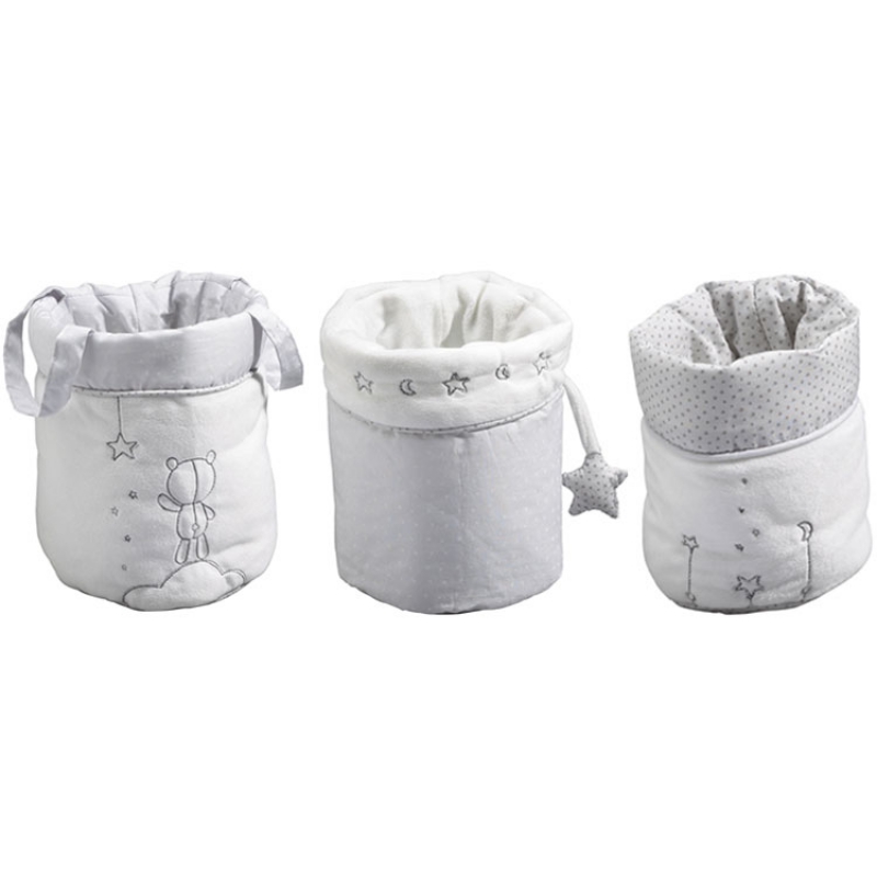 Lot de 3 panières gigognes en tissu et en coton polyurethane gris Lot de 3 panières gigognes en tissu et en coton polyurethane gris